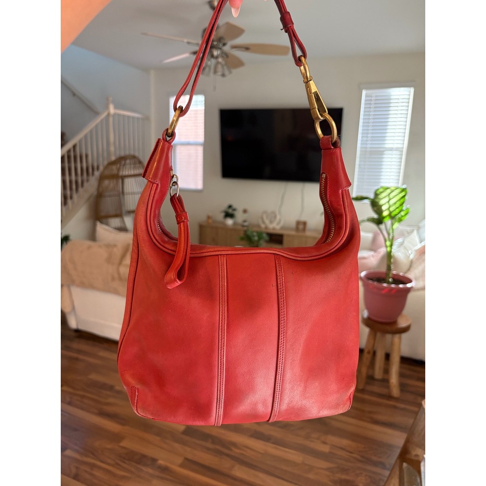 Coach Amanda Red Leather Hobo Bag Shoulder Purse F15-6950